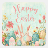 Gelukkig Pasen licht groene waterverf Vierkante Sticker (Voorkant)