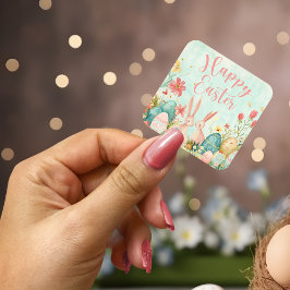 Gelukkig Pasen licht groene waterverf Vierkante Sticker