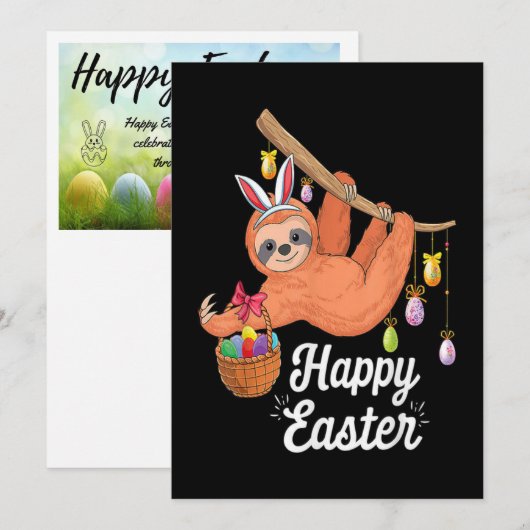 Gelukkig Pasen Luiaard uitnodiging (Voorkant / Achterkant)