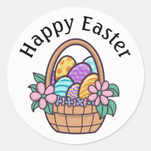 Gelukkig Pasen-mandje, Paaseieren en Bloemen Ronde Sticker
