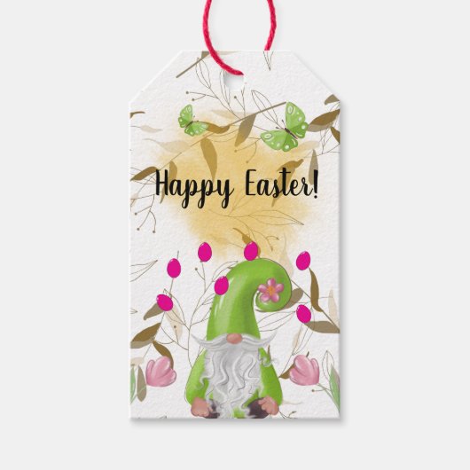 Gelukkig Pasen met Bunny, Gnome en Iris Gift Label Cadeaulabel (Voorkant)