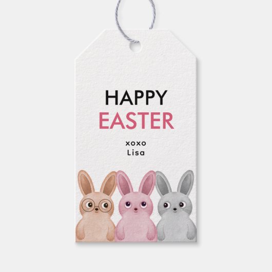Gelukkig Pasen met drie schattige baby konijntjes Cadeaulabel (Voorkant)