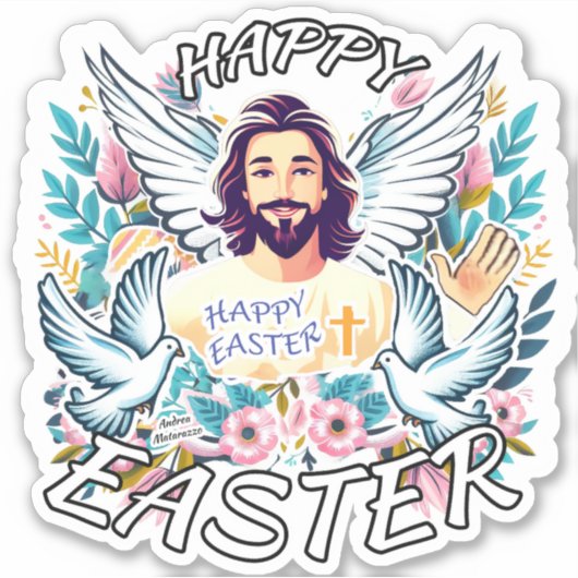 Gelukkig Pasen met Jezus Sticker (Voorkant)