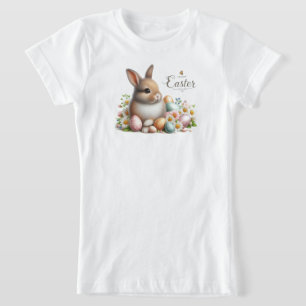 Gelukkig Pasen met paashaas, eieren en bloemen T-shirt