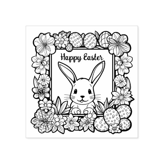 🐰Gelukkig Pasen met paashaas en tekst Rubberstempel (Afrduk)