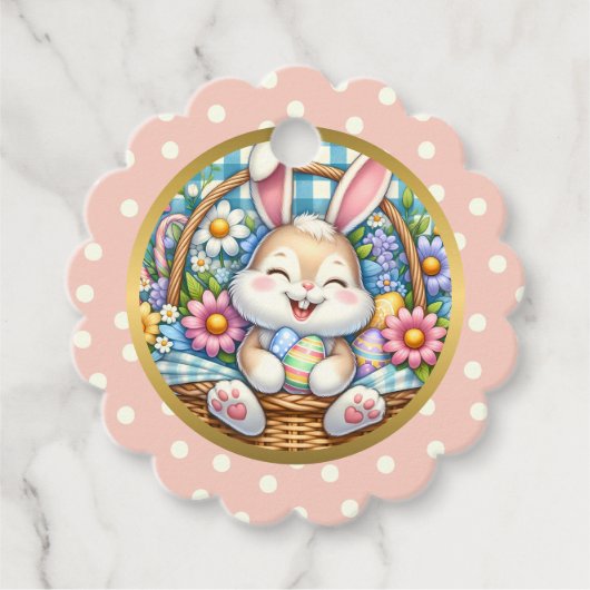 Gelukkig Pasen Met Schattige Konijntje, Eieren, en Bedankjes Labels (Voorkant)