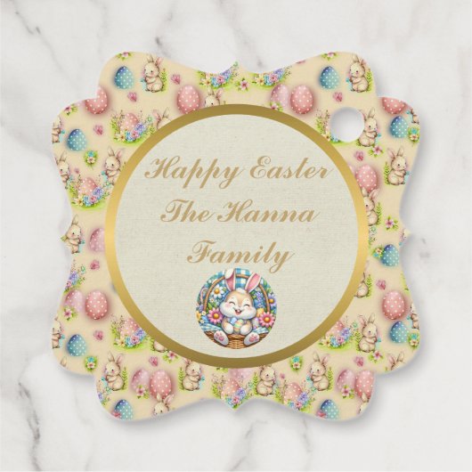 Gelukkig Pasen Met Schattige Konijntje, Eieren, en Bedankjes Labels (Achterkant)