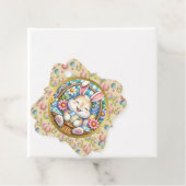 Gelukkig Pasen Met Schattige Konijntje, Eieren, en Bedankjes Labels (In situ)