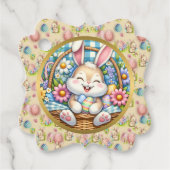 Gelukkig Pasen Met Schattige Konijntje, Eieren, en Bedankjes Labels (Voorkant)