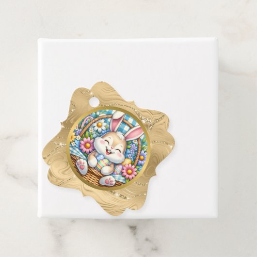 Gelukkig Pasen Met Schattige Konijntje, Eieren, en Bedankjes Labels (In situ)