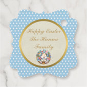 Gelukkig Pasen Met Schattige Konijntje, Eieren, en Bedankjes Labels (Achterkant)