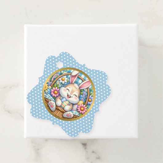 Gelukkig Pasen Met Schattige Konijntje, Eieren, en Bedankjes Labels (In situ)