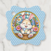 Gelukkig Pasen Met Schattige Konijntje, Eieren, en Bedankjes Labels (Voorkant)