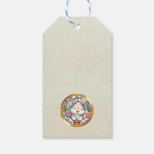 Gelukkig Pasen Met Schattige Konijntje, Eieren, en Cadeaulabel (Achterkant)