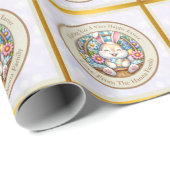 Gelukkig Pasen Met Schattige Konijntje, Eieren, en Cadeaupapier (Rol Hoek)