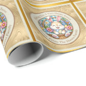 Gelukkig Pasen Met Schattige Konijntje, Eieren, en Cadeaupapier (Rol Hoek)