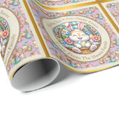 Gelukkig Pasen Met Schattige Konijntje, Eieren, en Cadeaupapier (Rol Hoek)