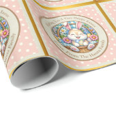 Gelukkig Pasen Met Schattige Konijntje, Eieren, en Cadeaupapier (Rol Hoek)