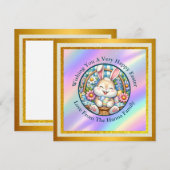 Gelukkig Pasen Met Schattige Konijntje, Eieren, en Kaart (Voorkant / Achterkant)