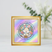 Gelukkig Pasen Met Schattige Konijntje, Eieren, en Kaart (Staand voorkant)