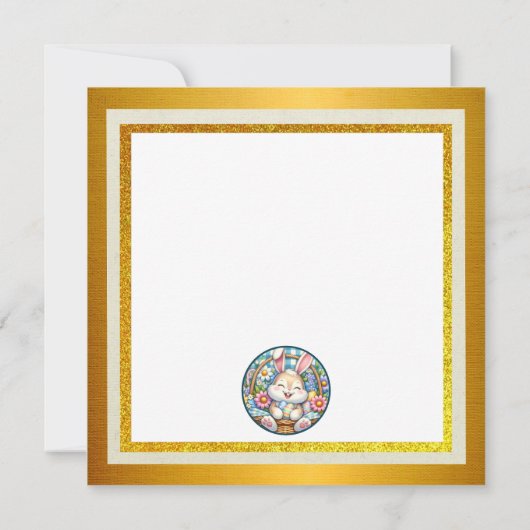 Gelukkig Pasen Met Schattige Konijntje, Eieren, en Kaart (Achterkant)