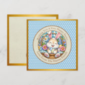 Gelukkig Pasen Met Schattige Konijntje, Eieren, en Kaart (Voorkant / Achterkant)