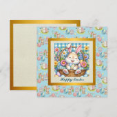 Gelukkig Pasen Met Schattige Konijntje, Eieren, en Kaart (Voorkant / Achterkant)