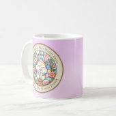 Gelukkig Pasen Met Schattige Konijntje, Eieren, en Koffiemok (Voorkant links)