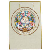 Gelukkig Pasen Met Schattige Konijntje, Eieren, en Medium Cadeauzakje (Achterkant)