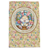 Gelukkig Pasen Met Schattige Konijntje, Eieren, en Medium Cadeauzakje (Voorkant)