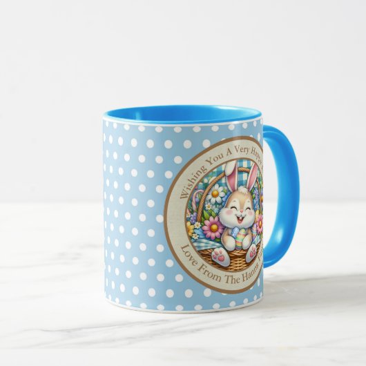 Gelukkig Pasen Met Schattige Konijntje, Eieren, en Mok (Voorkant rechts)