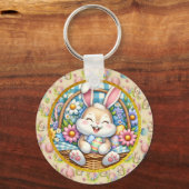 Gelukkig Pasen Met Schattige Konijntje, Eieren, en Sleutelhanger (Achterkant)