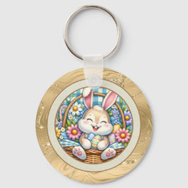 Gelukkig Pasen Met Schattige Konijntje, Eieren, en Sleutelhanger