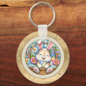 Gelukkig Pasen Met Schattige Konijntje, Eieren, en Sleutelhanger (Voorkant)