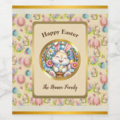 Gelukkig Pasen Met Schattige Konijntje, Eieren, en Wijn Etiket (Enkel label)