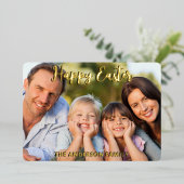 Gelukkig Pasen Modern Elegant Script Custom Photo Folie Feestdagenkaart (Staand Voorkant)