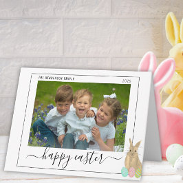 Gelukkig Pasen Mooie Konijn Kinderen Foto Feestdagen Kaart