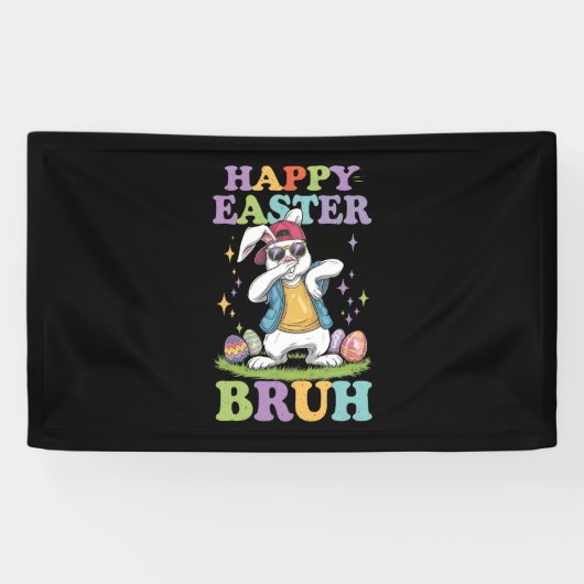 Gelukkig Pasen Ome Grappige Dabbing Konijn Konijn  Spandoek (Horizontaal)
