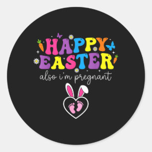Gelukkig Pasen Ook Zwangere Voetafdrukken Baby Ronde Sticker