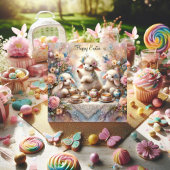 Gelukkig Pasen Pastel Bloemen Lam Tea Party Feestdagenkaart