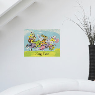 Gelukkig Pasen Pastelkleurige Rennende Konijnen Poster