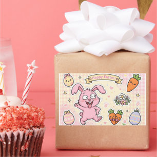 Gelukkig Pasen Roze Konijn Stickers Kawaii Worte
