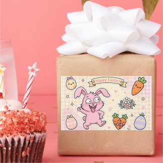 Gelukkig Pasen Roze Konijn Stickers | Kawaii Worte