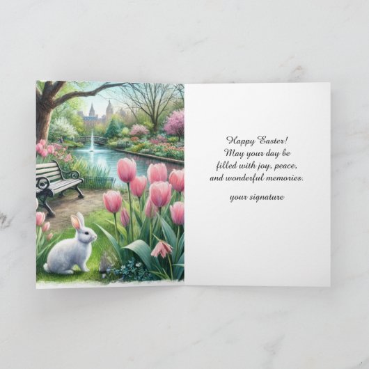 Gelukkig Pasen Roze Tulpen Vouwbare Wenskaart Kaart (Binnen)