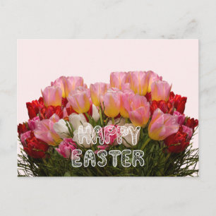 Gelukkig Pasen Roze, Witte en Rode Tulpen Feestdagenkaart