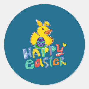 Gelukkig Pasen Rubber Eend Konijn Oren Paaseieren Ronde Sticker
