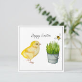 Gelukkig Pasen, schattig chick en hommel (Staand voorkant)