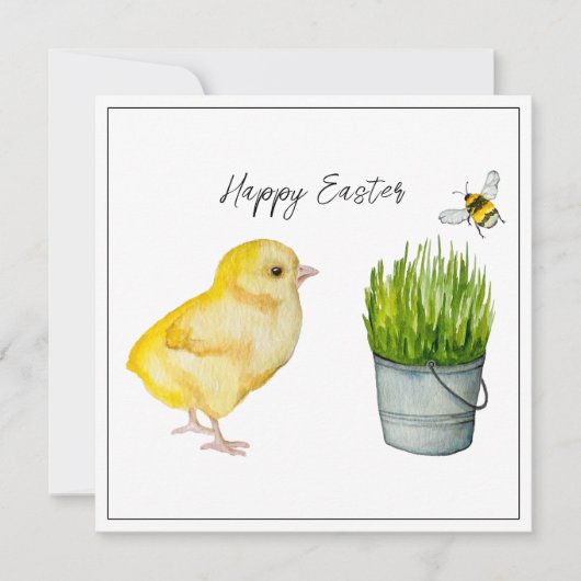 Gelukkig Pasen, schattig chick en hommel (Voorkant)