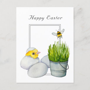 Gelukkig Pasen, schattig chick en hommel Briefkaart