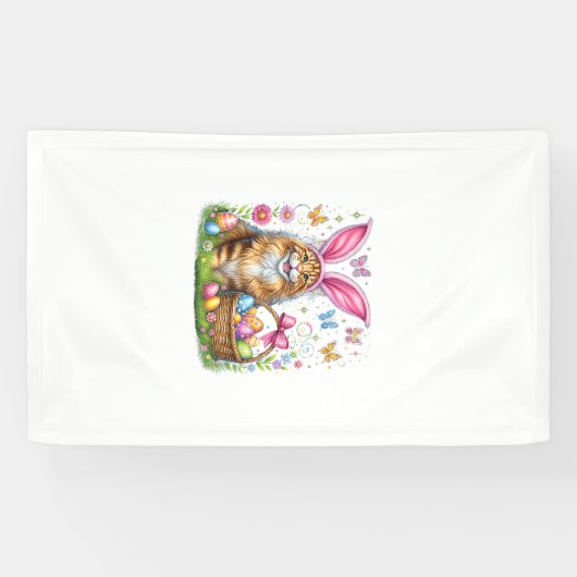 Gelukkig Pasen Schattig Konijn Maine Coon Kat Pase Spandoek (Horizontaal)